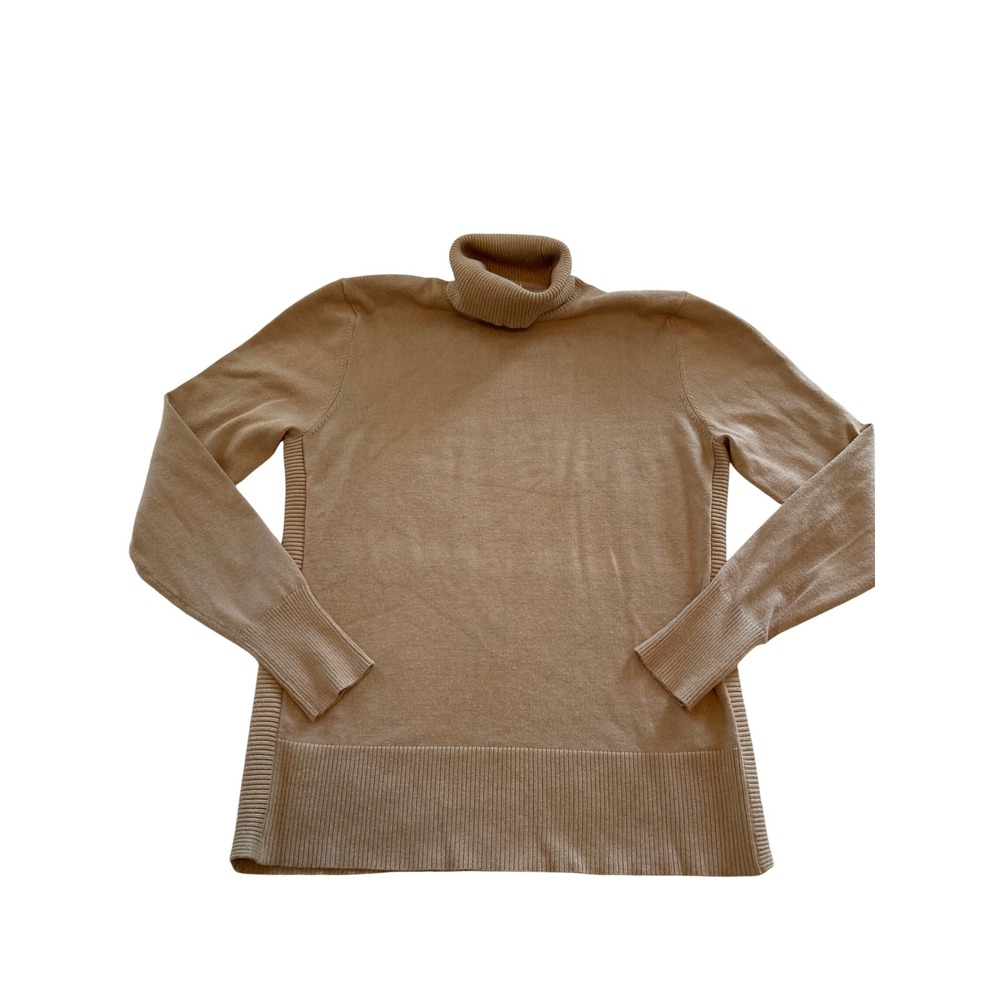 Cable & Gauge Tan Camel Turtleneck Ribbed Knit Sweater CG21306 Medium